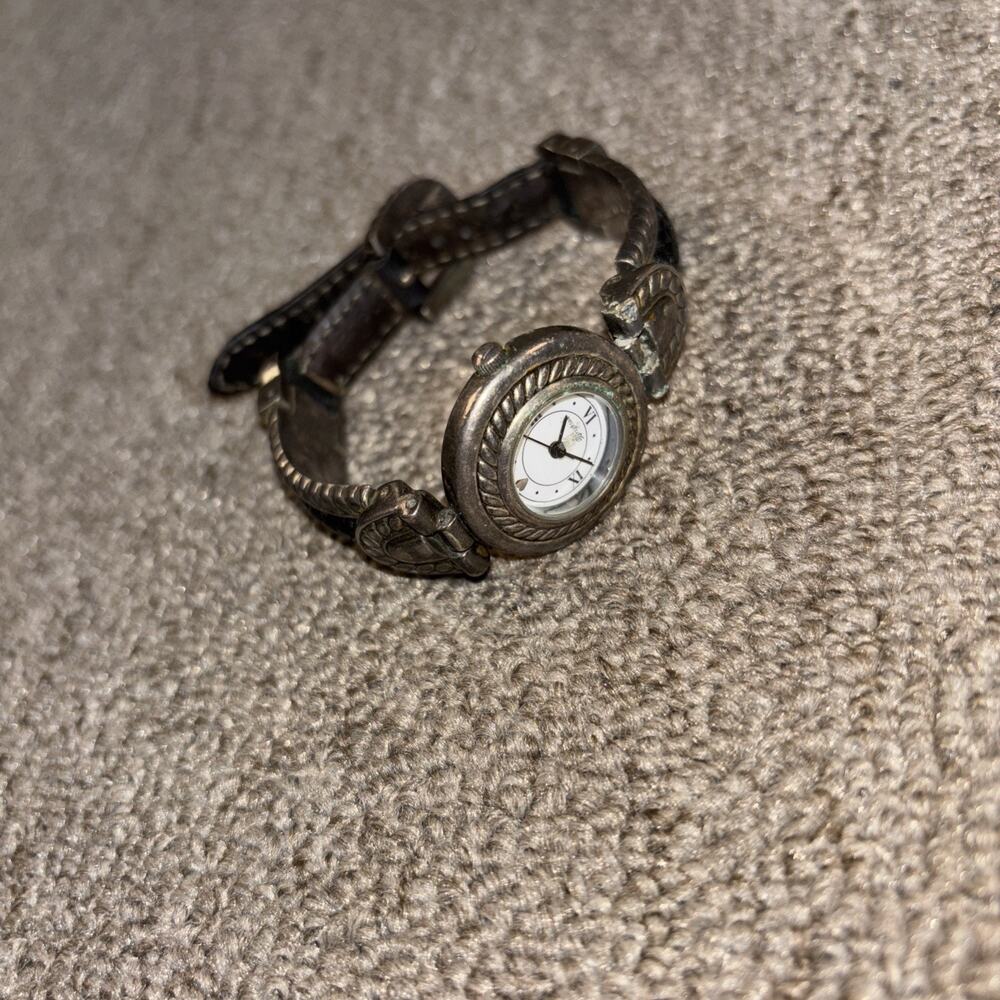 Brighton Laguna Brown Braided Leather Band Silver Plate Watch Needs Battery